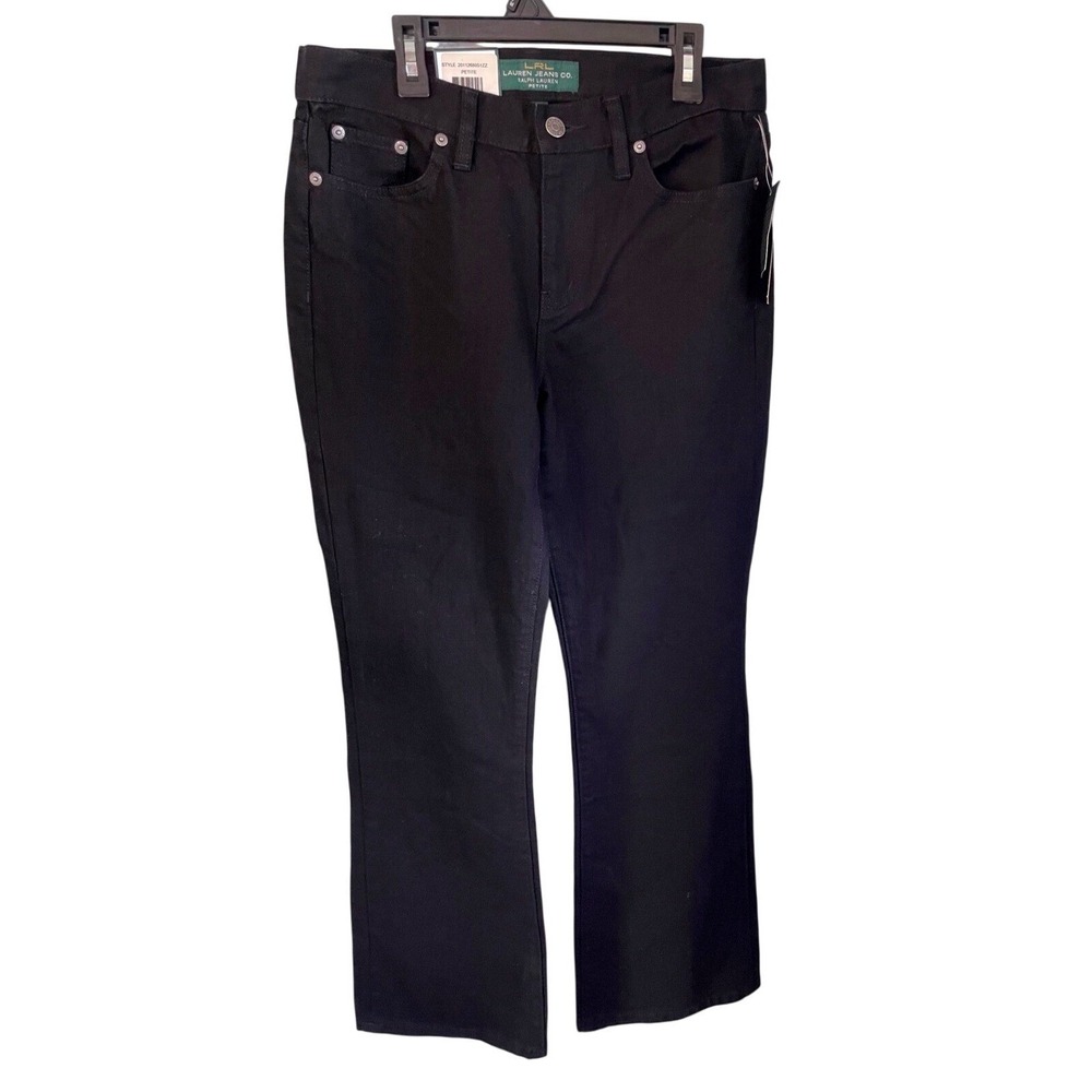 NWT LRL Lauren Jeans Co Petite Classic Bootcut Black Denim Jeans Size 6P Stretch
